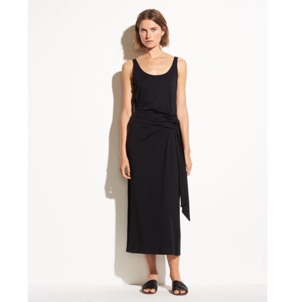 Vince Black Sleeveless Midi Dress with Side Knot
